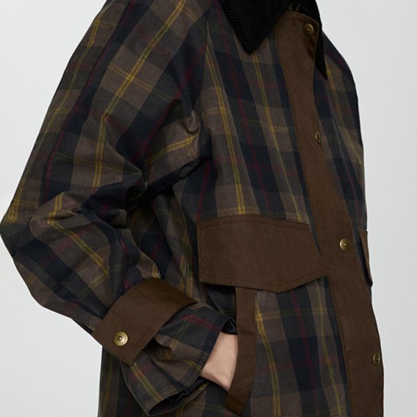Autumn And Winter Plaid Fur Collar Cotton-padded Coat - Image 6