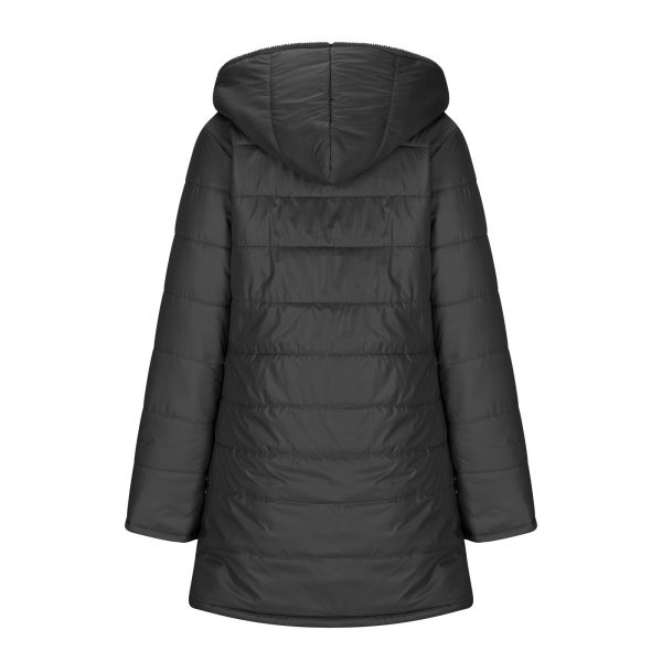 European And American Zipper Outer Wear Hooded Warm Fleece-lined Mid-length Winter Women's Coat - Image 5