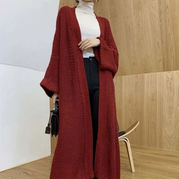 Wind Long Knitted Cardigan Overknee Coat - Image 4