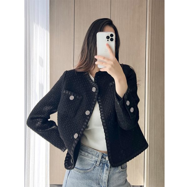 Black Rough Flower Top Autumn And Winter Thick Warm Jacket - Image 4