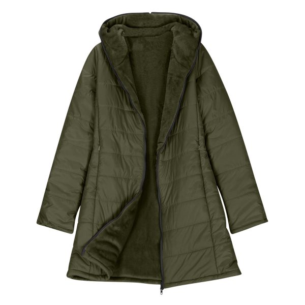 European And American Zipper Outer Wear Hooded Warm Fleece-lined Mid-length Winter Women's Coat - Image 8