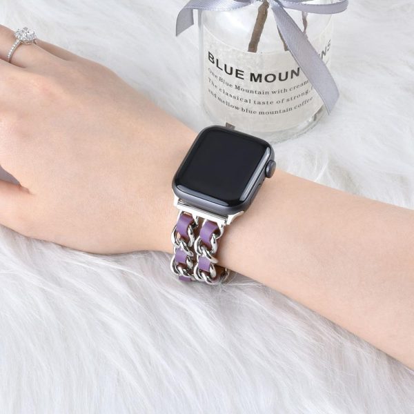 Compatible with Apple, Strap Cuban Link Bracelet IWatch Leather  Metal Strap - Image 8