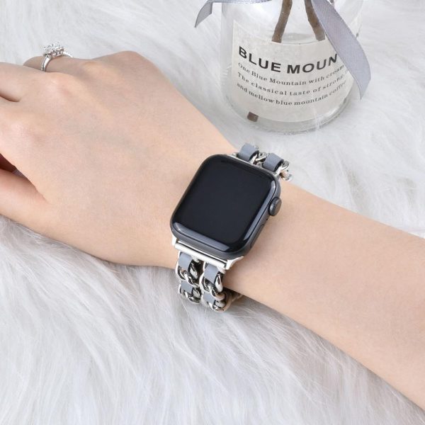Compatible with Apple, Strap Cuban Link Bracelet IWatch Leather  Metal Strap - Image 5