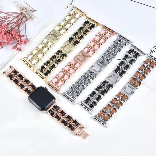 Compatible with Apple, Strap Cuban Link Bracelet IWatch Leather  Metal Strap - Image 3