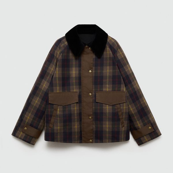 Autumn And Winter Plaid Fur Collar Cotton-padded Coat - Image 4
