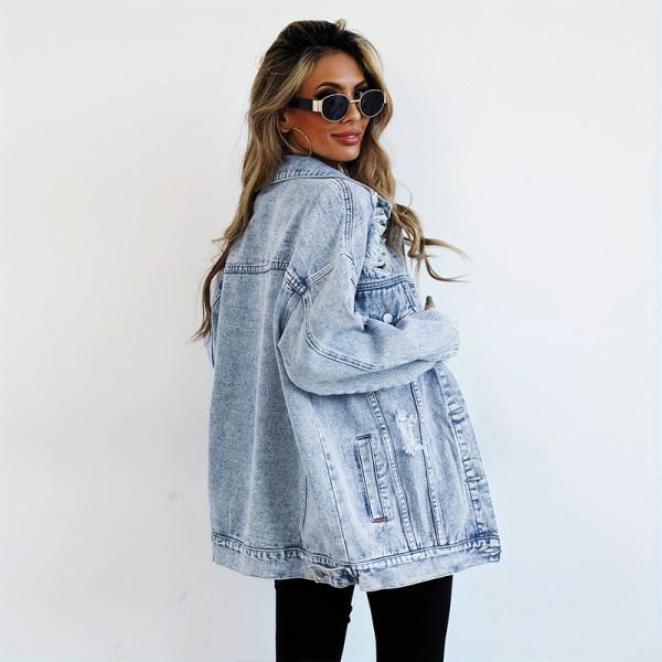Fashion Denim Jacket Boyfriend-style Ripped Distressed - Image 3