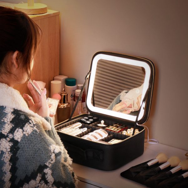 With Mirror And LED Light Cosmetic Bag Skin Care Storage Box - Image 5
