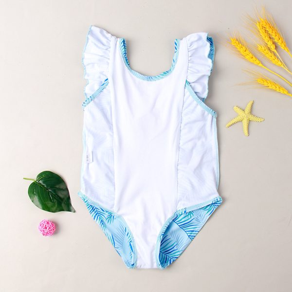 New Girls' One-piece Ruffled Green Leaf Pattern Swimsuit - Image 6
