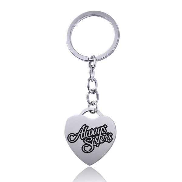 Stainless Steel Heart Sisters Best Friends Inspirational Keychains - Image 3