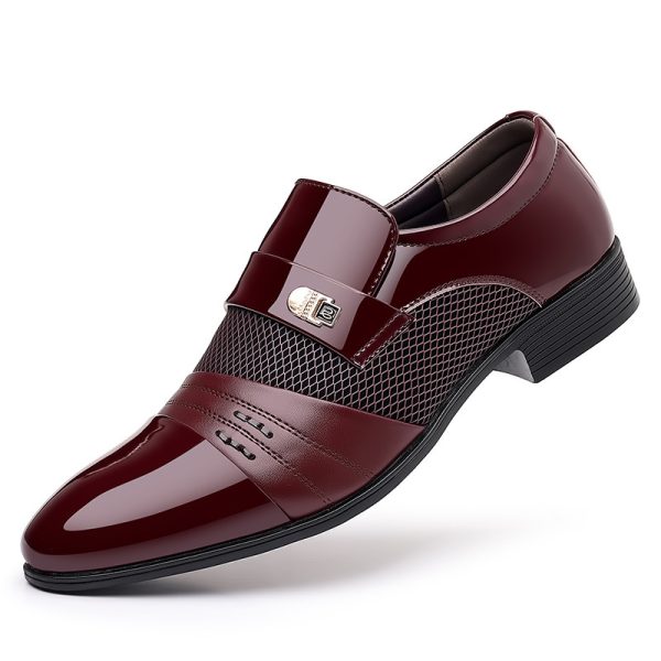 Wine Red Fashion Patchwork Leather Shoes For Men - Image 6