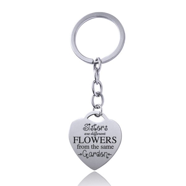 Stainless Steel Heart Sisters Best Friends Inspirational Keychains - Image 2