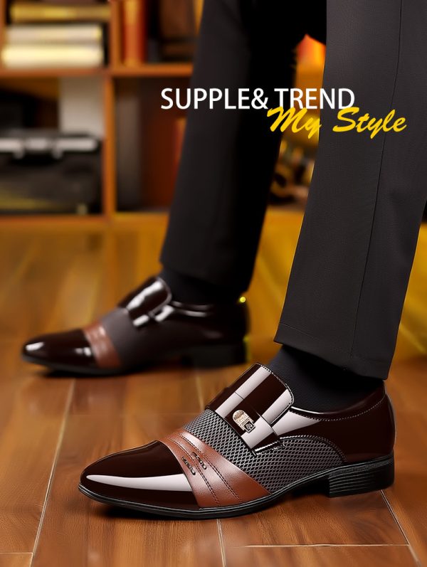 Wine Red Fashion Patchwork Leather Shoes For Men - Image 2