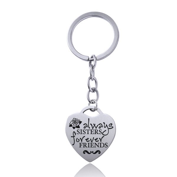 Stainless Steel Heart Sisters Best Friends Inspirational Keychains - Image 9