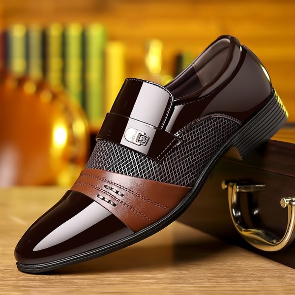 Wine Red Fashion Patchwork Leather Shoes For Men - Image 5