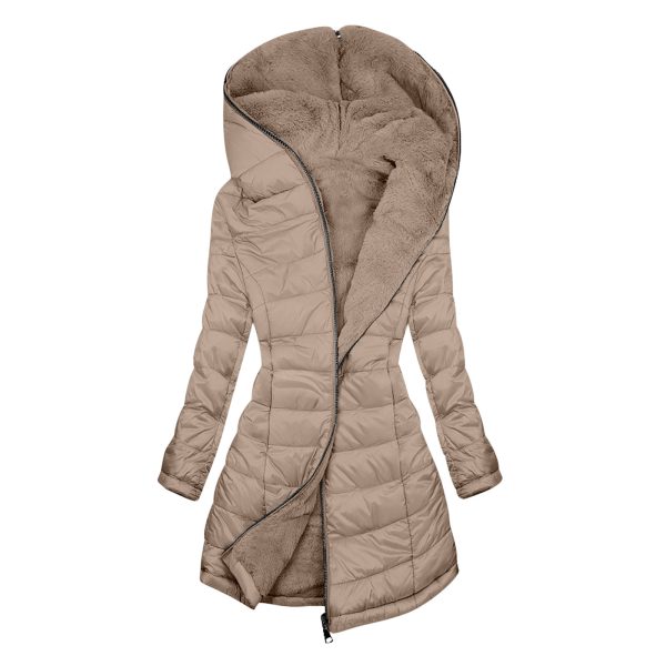 European And American Zipper Outer Wear Hooded Warm Fleece-lined Mid-length Winter Women's Coat - Image 9