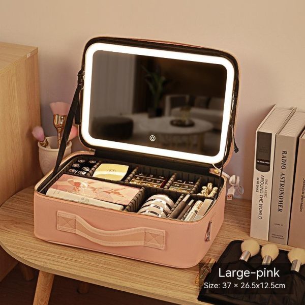 With Mirror And LED Light Cosmetic Bag Skin Care Storage Box - Image 3