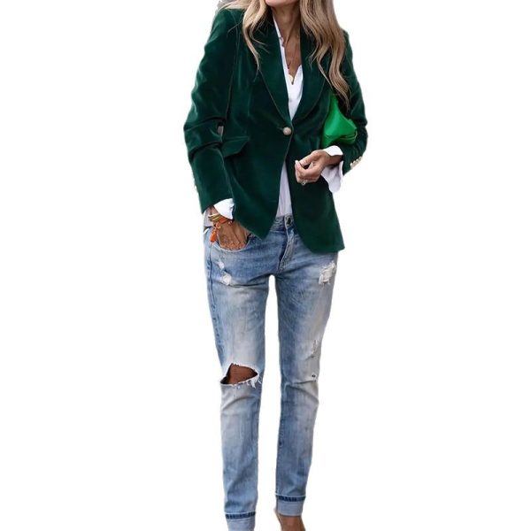 Gold Velvet Elegant Slim Fit Small Business Suit Coat - Image 3