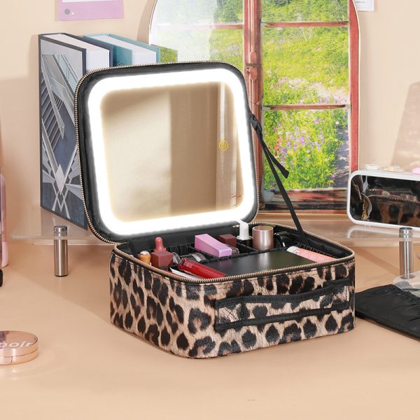 With Mirror And LED Light Cosmetic Bag Skin Care Storage Box - Image 4