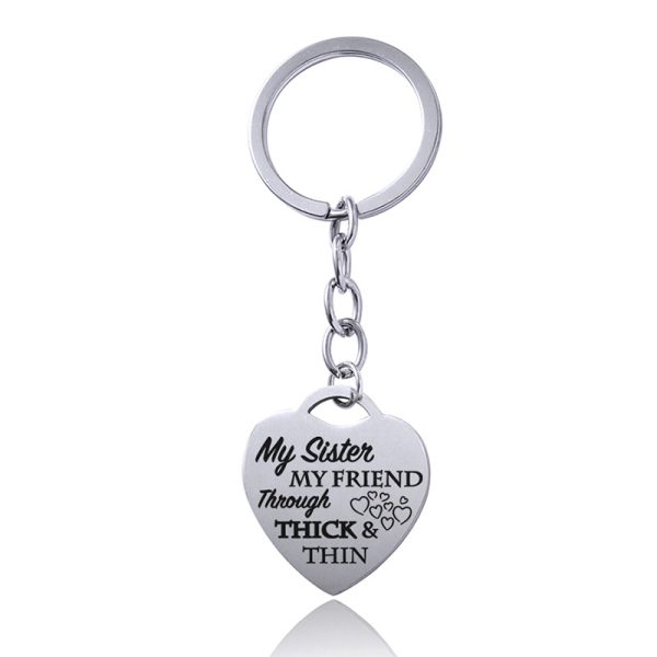 Stainless Steel Heart Sisters Best Friends Inspirational Keychains - Image 4