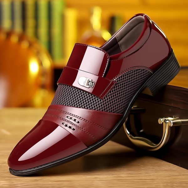 Wine Red Fashion Patchwork Leather Shoes For Men - Image 3