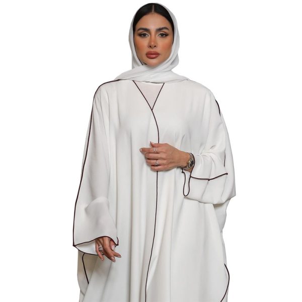 Women's White Patchwork Plus Size Women's Abaya Robe - Image 4