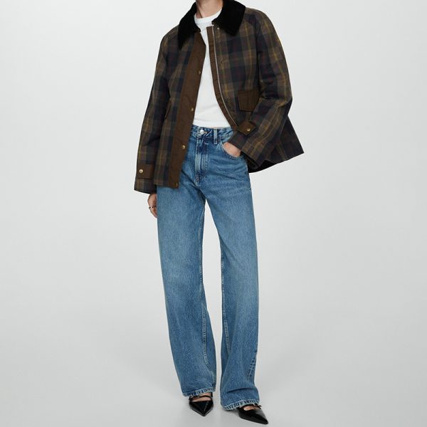 Autumn And Winter Plaid Fur Collar Cotton-padded Coat - Image 5