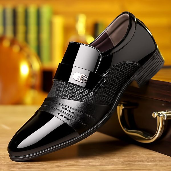 Wine Red Fashion Patchwork Leather Shoes For Men - Image 7
