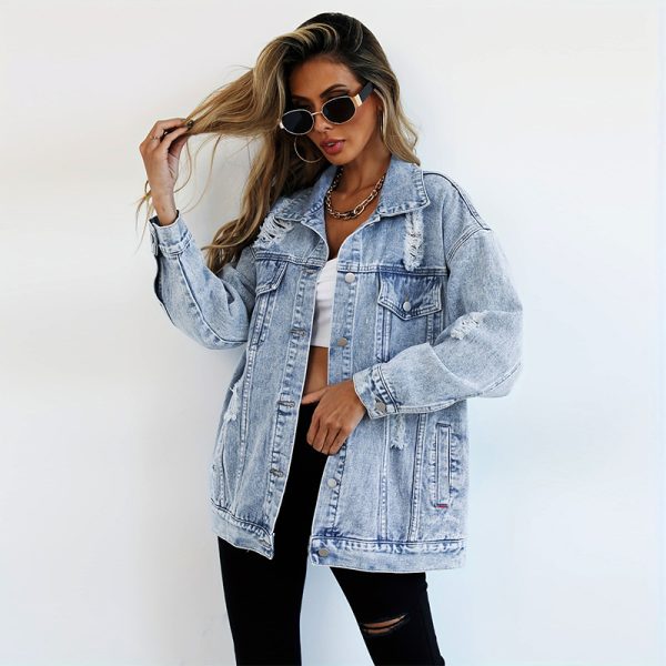Fashion Denim Jacket Boyfriend-style Ripped Distressed - Image 4