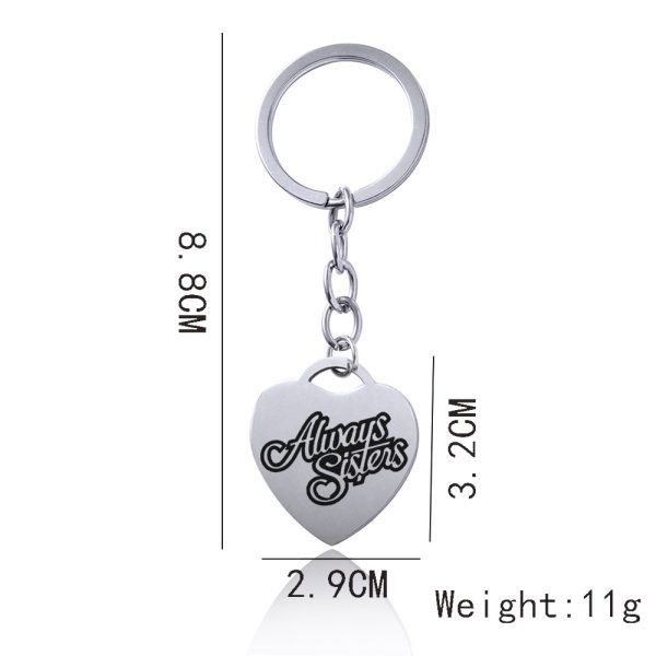 Stainless Steel Heart Sisters Best Friends Inspirational Keychains - Image 10