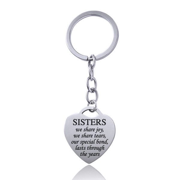 Stainless Steel Heart Sisters Best Friends Inspirational Keychains - Image 6