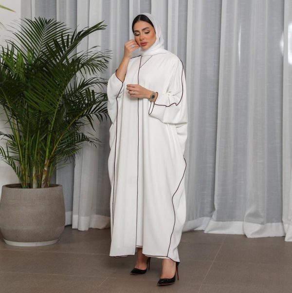 Women's White Patchwork Plus Size Women's Abaya Robe - Image 5