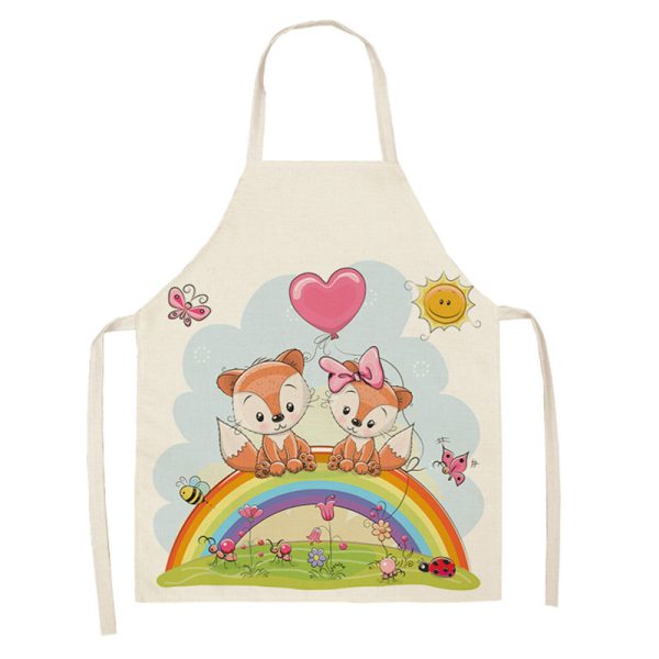Kawaii Rainbow Fox Printed Cotton Linen Kitchen Apron - Image 2
