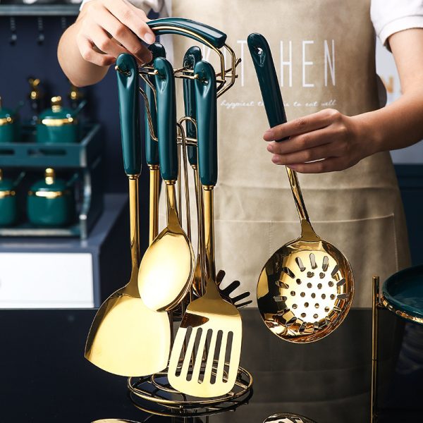 7 PCS Stainless Steel Silicone Kitchen Utensil Slotted Spatula Turner Ladle Serving Spoon Pasta Server Cooking Set - Image 3