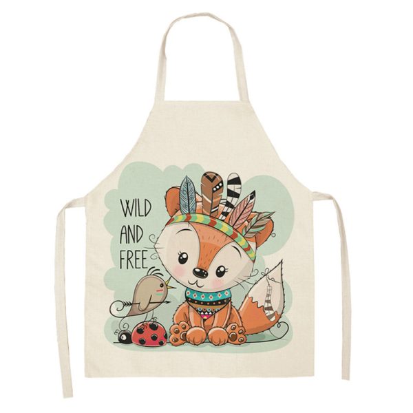 Kawaii Rainbow Fox Printed Cotton Linen Kitchen Apron - Image 5