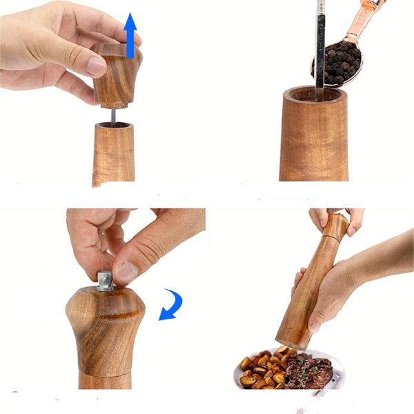 Seasoning Bottle Pepper Mill Spice Mill Wooden Kitchen Use - Image 3