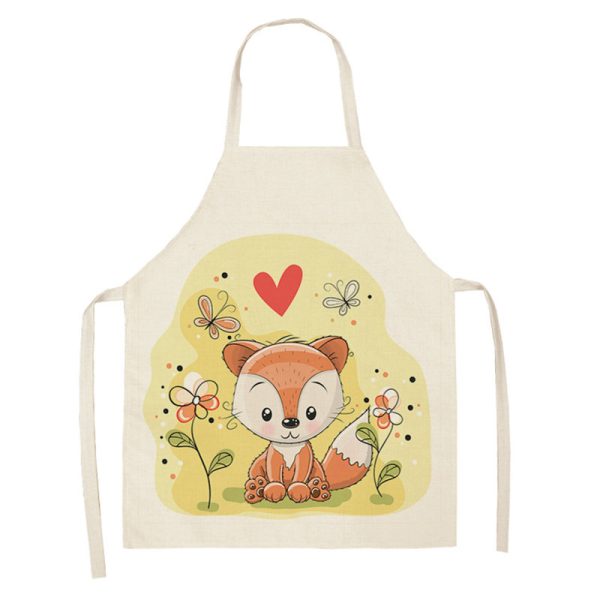 Kawaii Rainbow Fox Printed Cotton Linen Kitchen Apron - Image 4